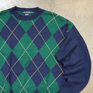 Vintage Nautica Argyle Knit Sweater Preppy 90s Y2K Classic Pullover